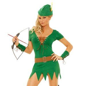 Sexy Archer Costume - Mini Dress, Belt, Wristbands & Hat​